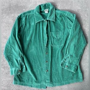 Vintage 90s LLbean luck green long sleeve corduroy button down shirt top
